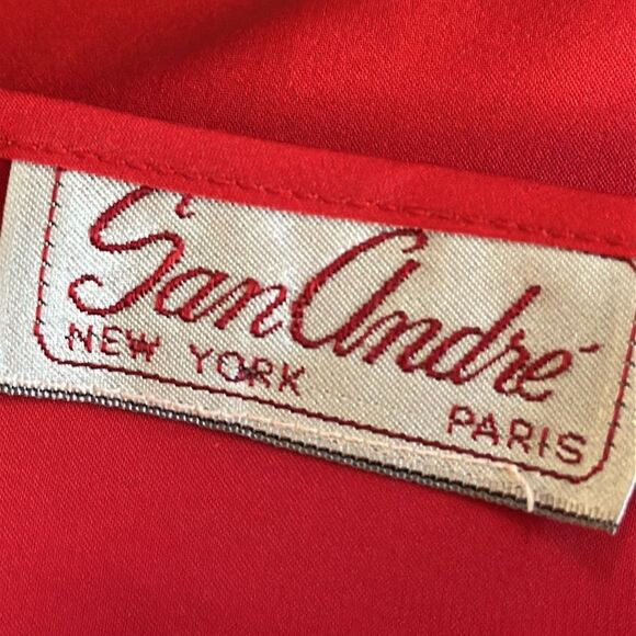 Vintage 80s San Andre Red Satin Women's polyester blouse with 3/4 sleeves - Picture 7 of 9